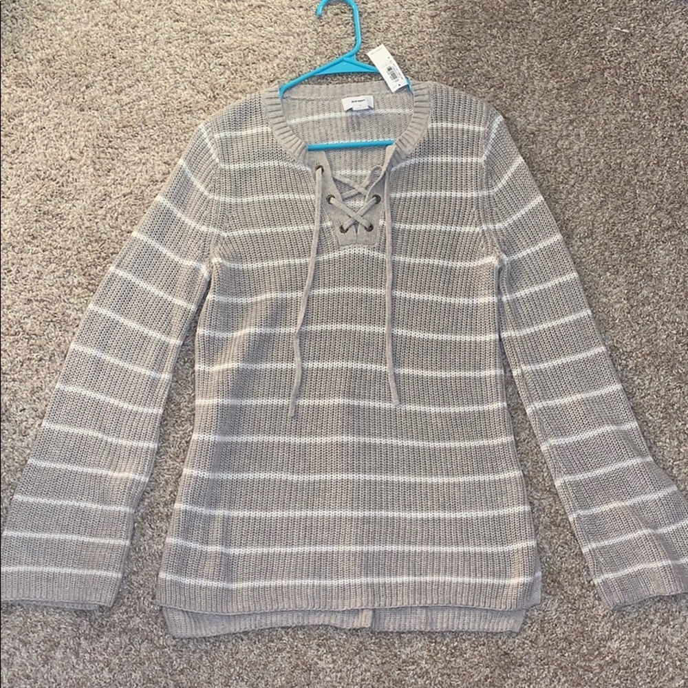 Old Navy Gray Striped Bell Sleeve Sweater, M, BNWT